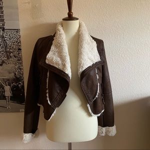 Suede Shearling Brown Cropped Vtg Jacket